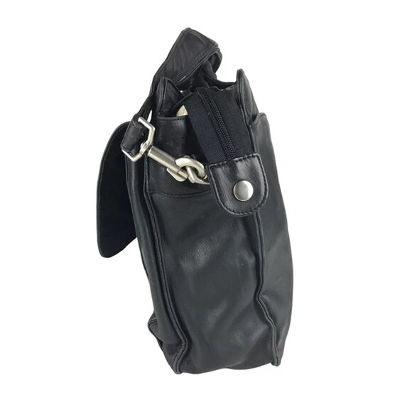 Kenneth Cole Unisex Black Leather Inner Pockets Detachable Straps Messenger Bag - Picture 2 of 8